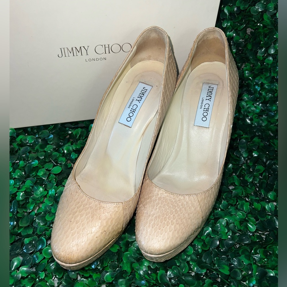 Jimmy Choo Beige Embossed Python Leather Romy Pumps Size 39